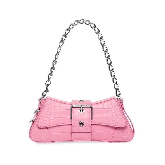 BALENCIAGA LINDSAY SMALL SHOULDER BAG WITH STRAP CROCODILE EMBOSSED LIGHT PINK - Picture 2 of 4